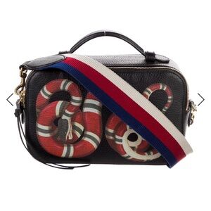 GUCCI Grained Calfskin Sylvie Web Kingsnake Small Camera Bag in Black